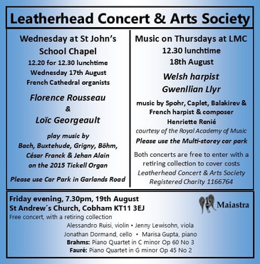 Concert is Leatherhead and Cobham, 17th, 18th, 19th August 2016,