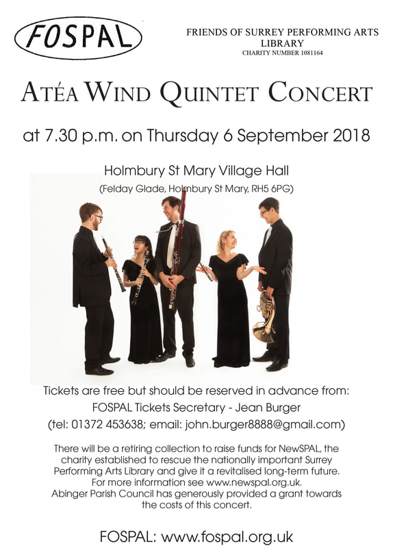 Atéa Wind Quintet, 7.30pm concert, 6 September concert, Holmbury St Mary, Surrey, RH5 6PG,